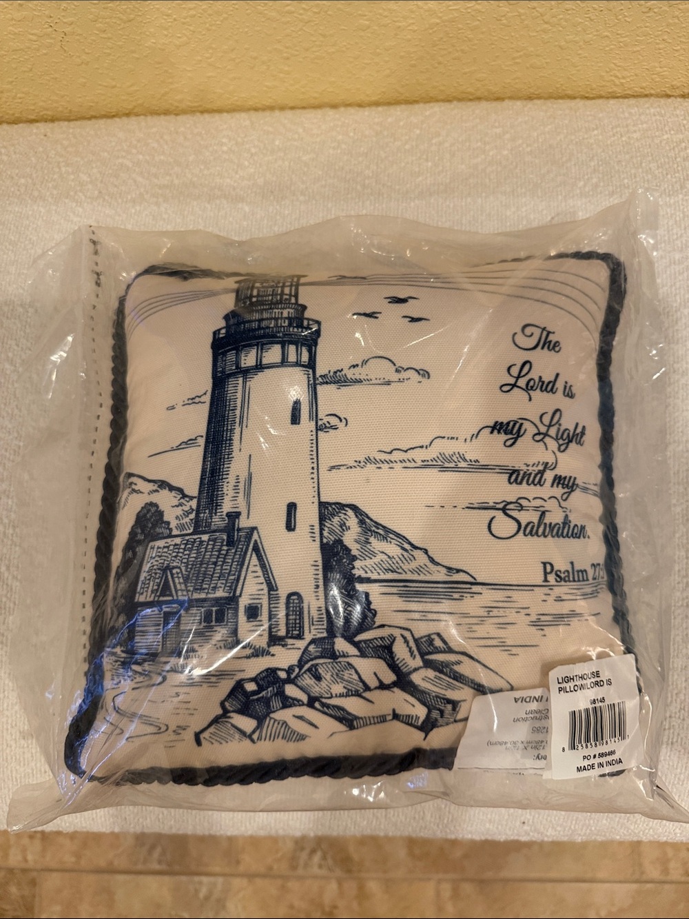 NEW Christian Religious Lighthouse Accent Pillow Beach Nautical Bible Verse